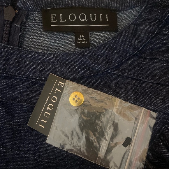 “ELOQUII” Denim Chambray PinTuck Bib Dress - Picture 13 of 14